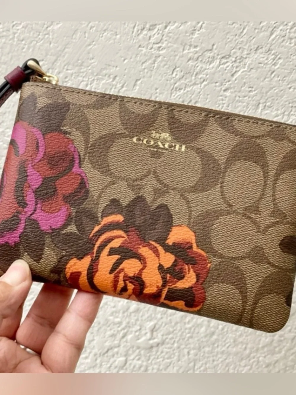 Coach Corner Zip Wristlet In Signature Canvas With Floral Print